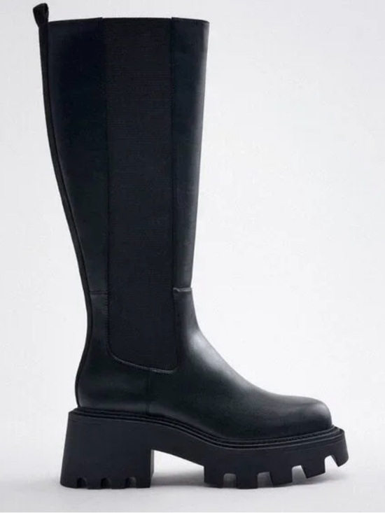 Zara Shoes - Zara Black Chunky Lug Sole Knee-High Boots